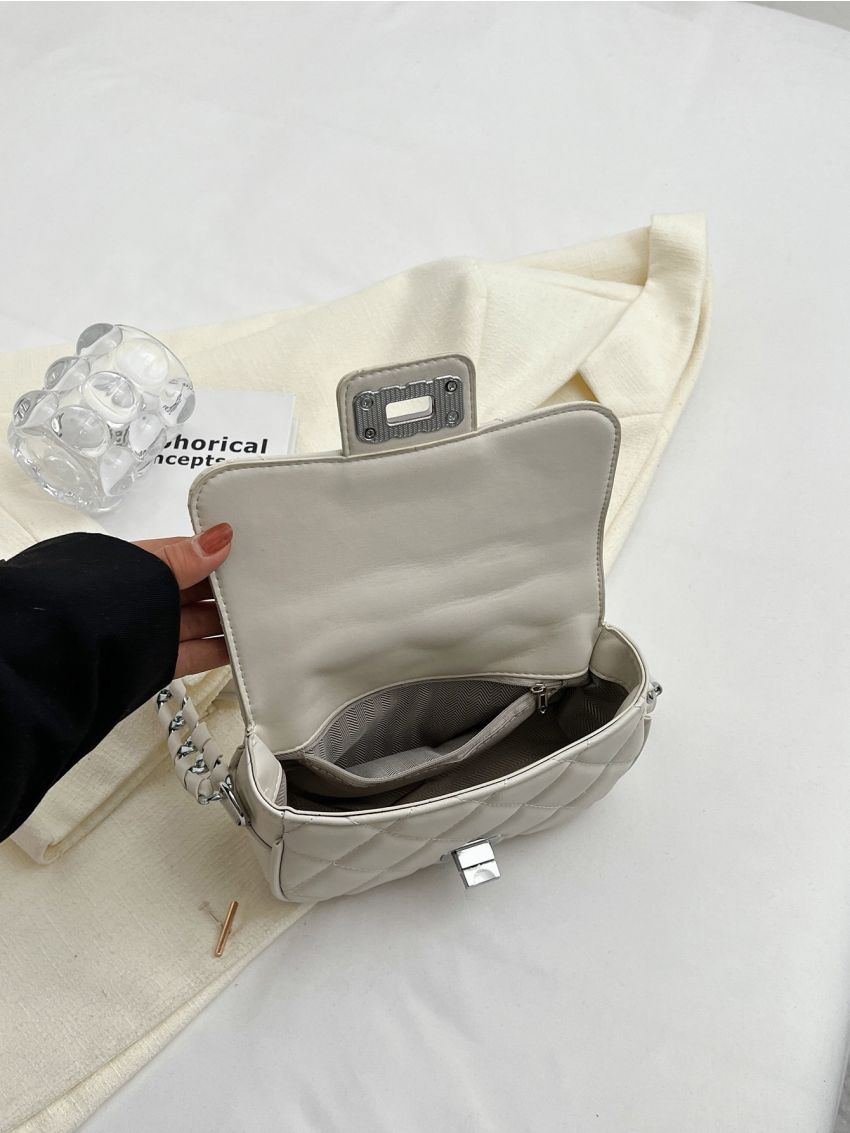 Mini Flap Square Bag Quilted Pattern Turn Lock