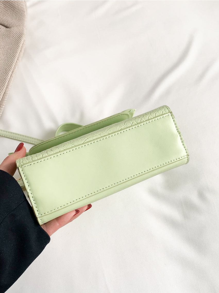 Mini Flap Square Bag Letter Graphic Geometric Embossed