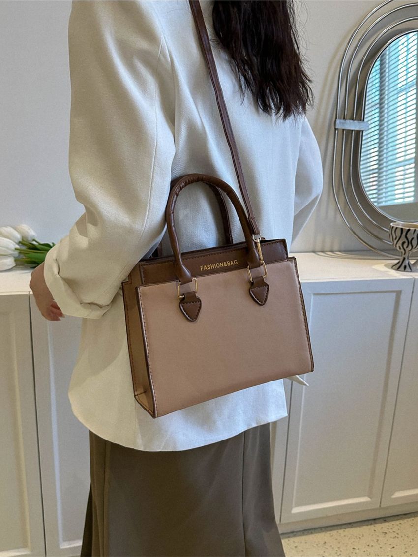 Small Two Tone Square Bag Letter Graphic