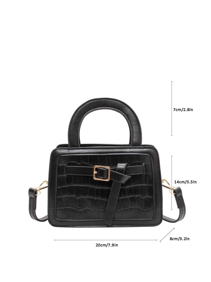 Mini Square Bag Crocodile Embossed Buckle Decor PU
