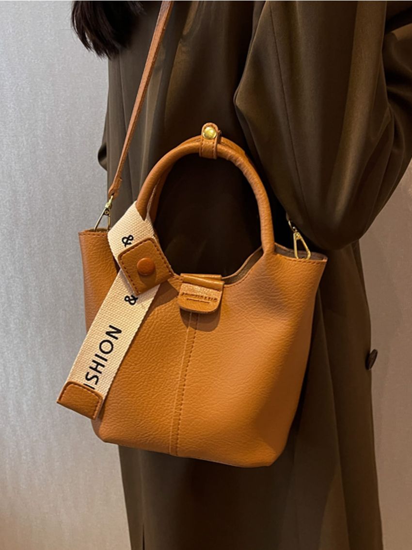 Mini Letter Detail Bucket Bag Button Decor