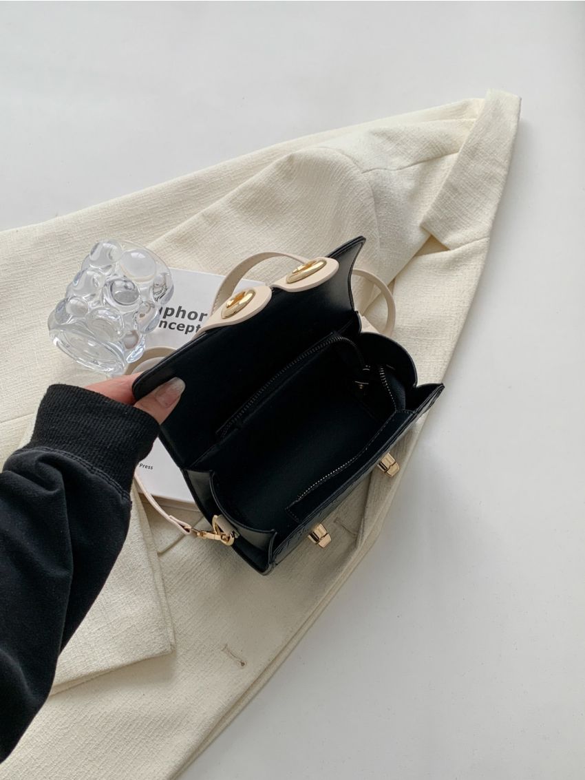 Colorblock Bucket Bag Twist Lock With Bag Charm