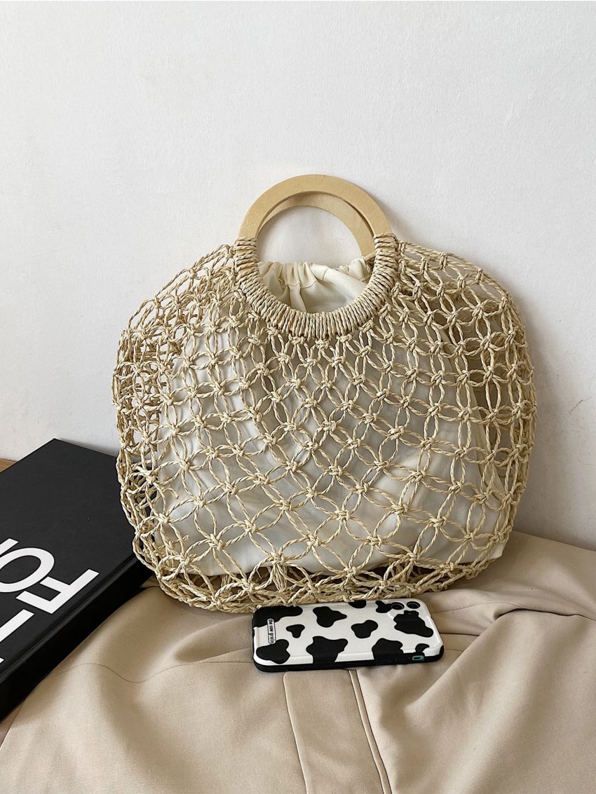 Hollow Out Design Straw Bag Large Capacity For Beach Vacation Travel