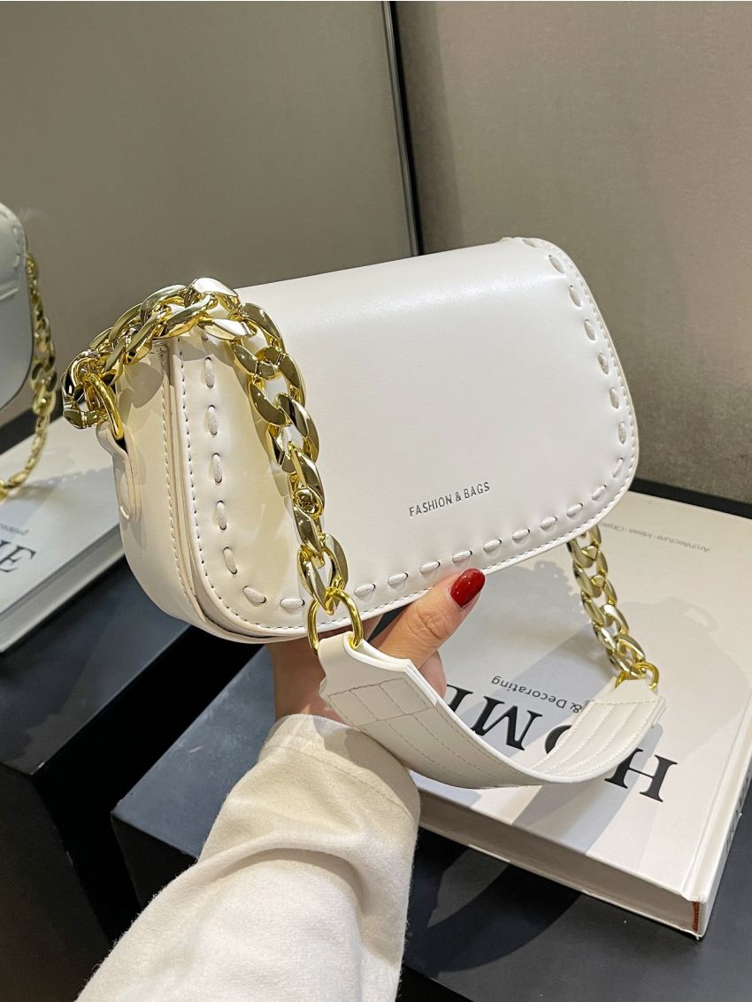 Letter Graphic Saddle Bag Stitch Detail Small