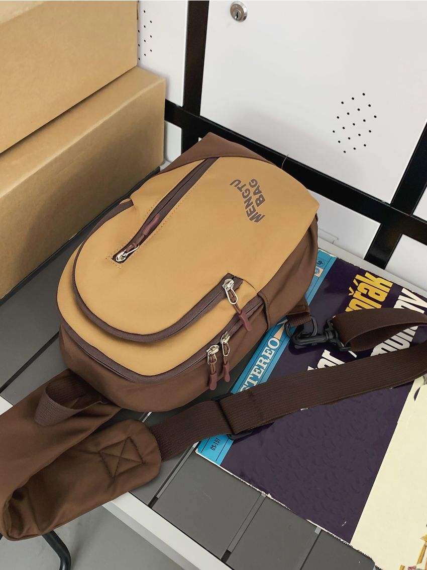 Letter Graphic Sling Bag With Bag Charm Unisex