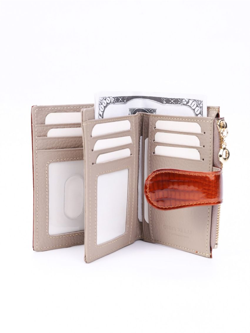 Genuine Leather Crocodile Embossed Small Wallet Funky Snap Button