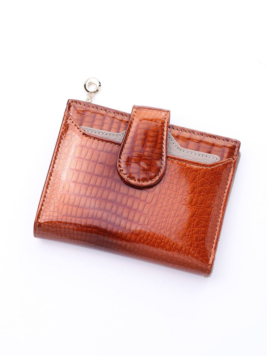 Genuine Leather Crocodile Embossed Small Wallet Funky Snap Button