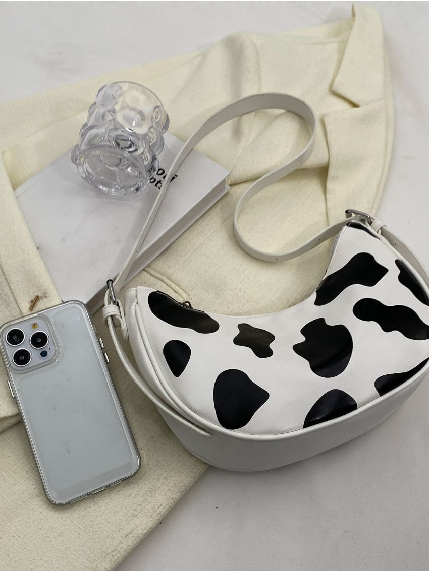 Cow Print Hobo Bag Medium Adjustable Strap Preppy