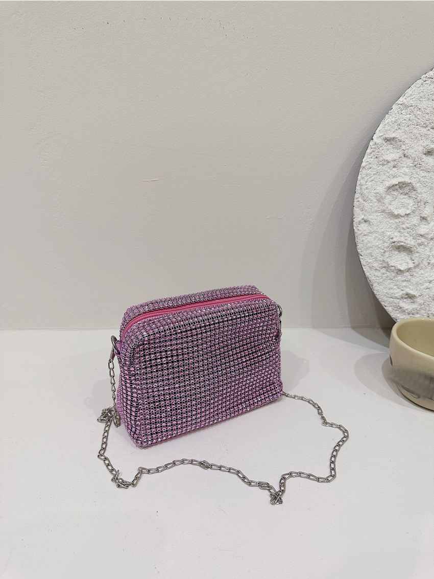 Rhinestone Decor Square Bag Mini Glamorous For Party