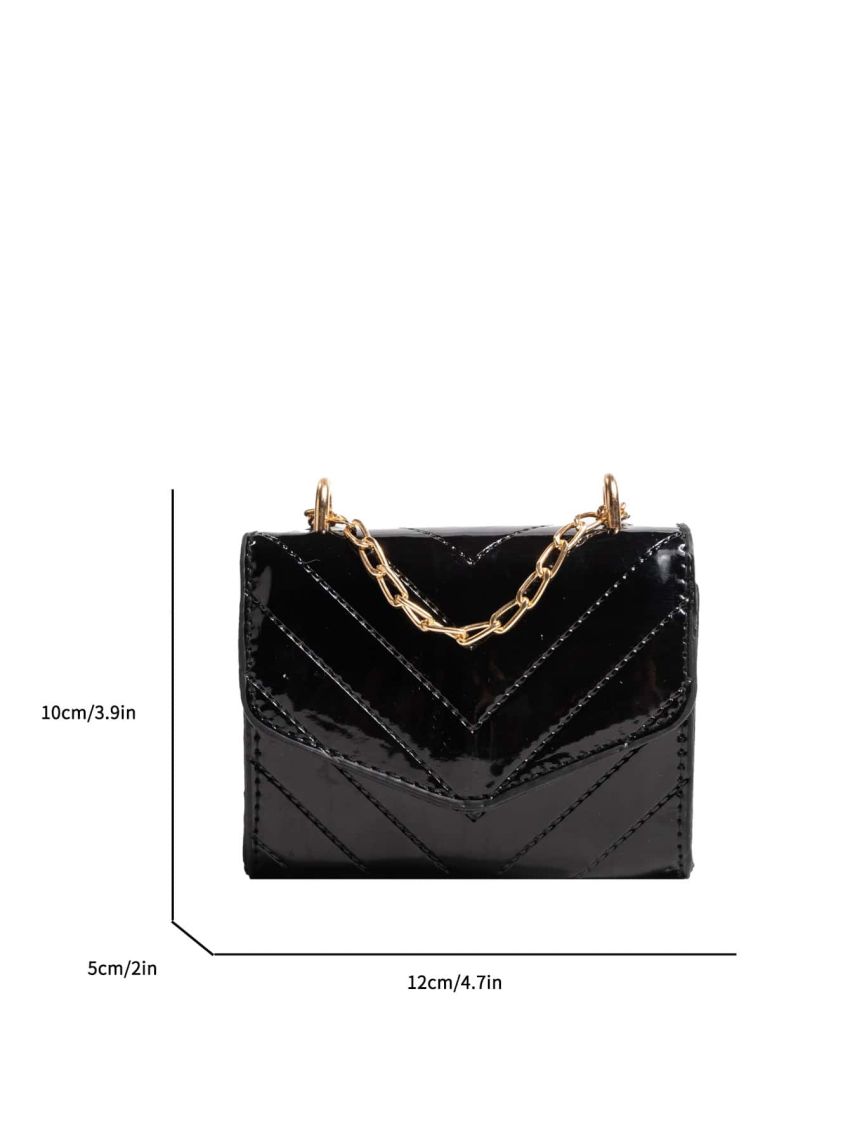 Mini Square Bag Chevron Chain PU