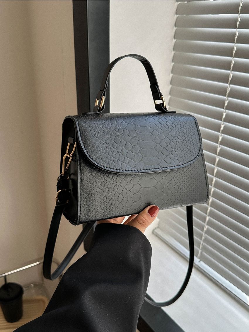 Mini Square Bag Snakeskin Embossed PU For Daily Life