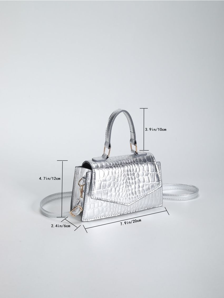 Mini Flap Square Bag Crocodile Embossed Metallic Funky