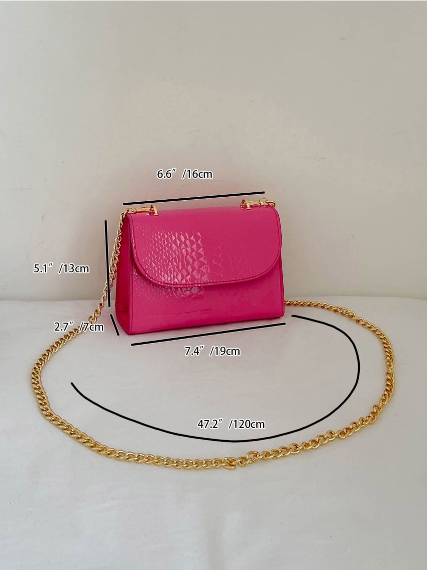 Mini Flap Square Bag Crocodile Embossed Neon Pink