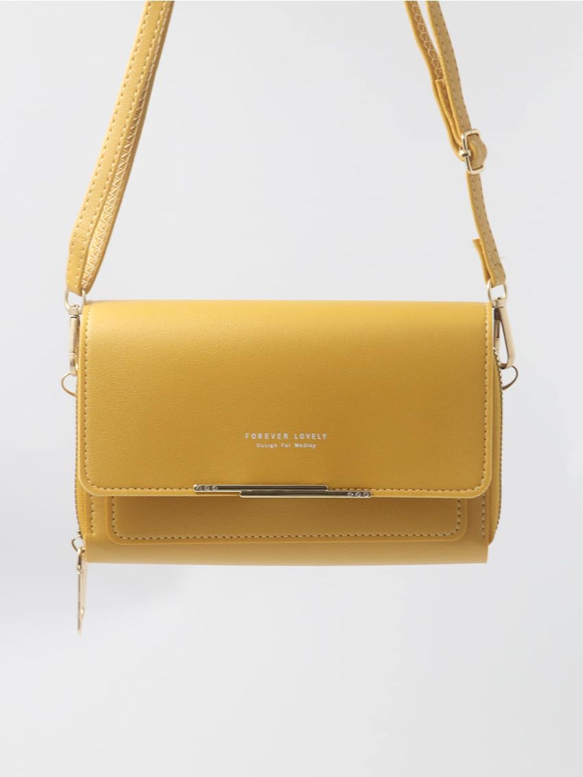 Mini Flap Square Bag Metal Decor Letter Graphic