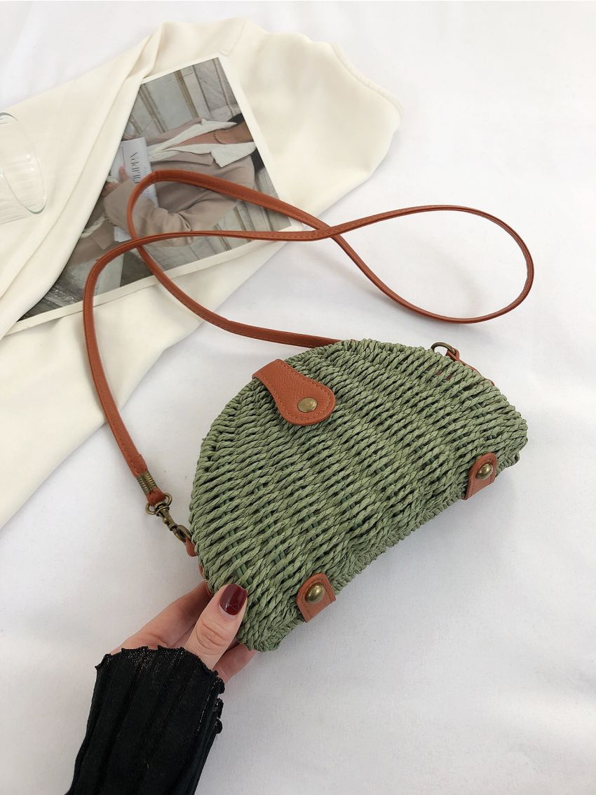 Small Straw Bag Paper Studded Decor