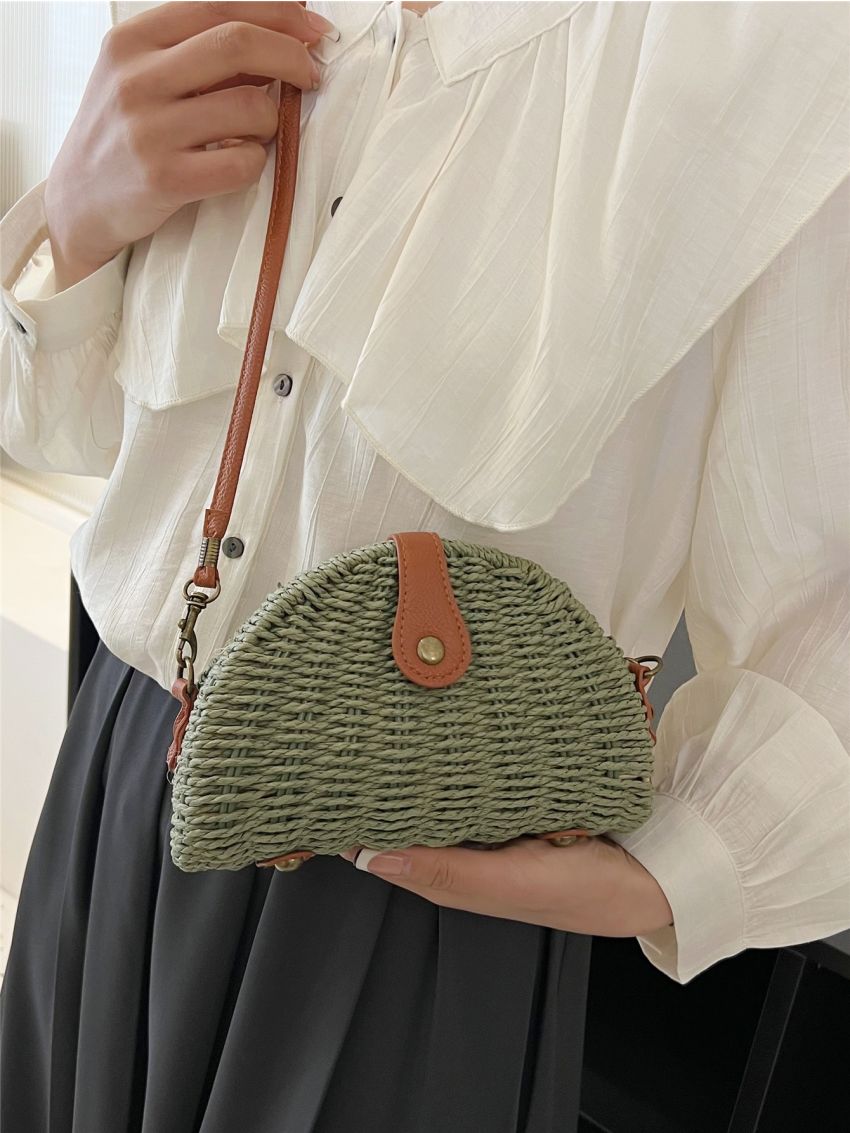 Small Straw Bag Paper Studded Decor