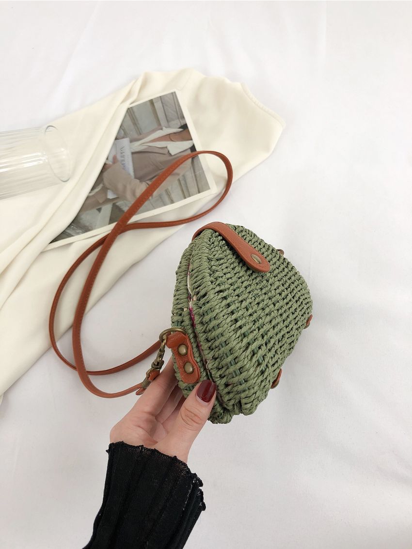 Small Straw Bag Paper Studded Decor