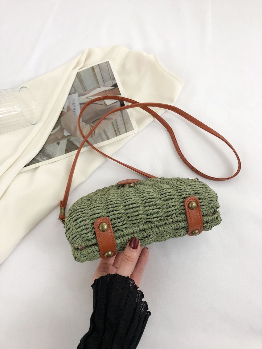 Small Straw Bag Paper Studded Decor