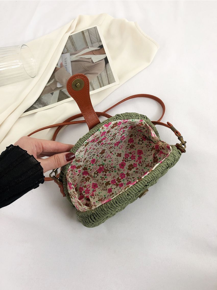 Small Straw Bag Paper Studded Decor