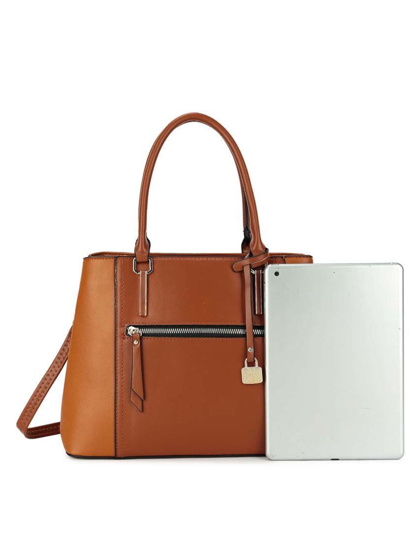 Small Shoulder Tote Bag Two Tone Metal Decor