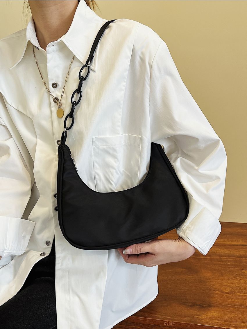 Medium Hobo Bag Minimalist Solid Color For Daily Outing