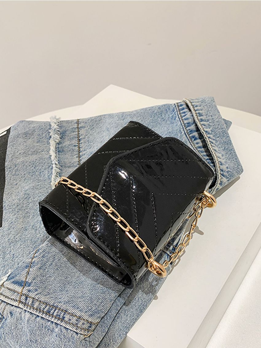 Mini Square Bag Chevron Chain PU