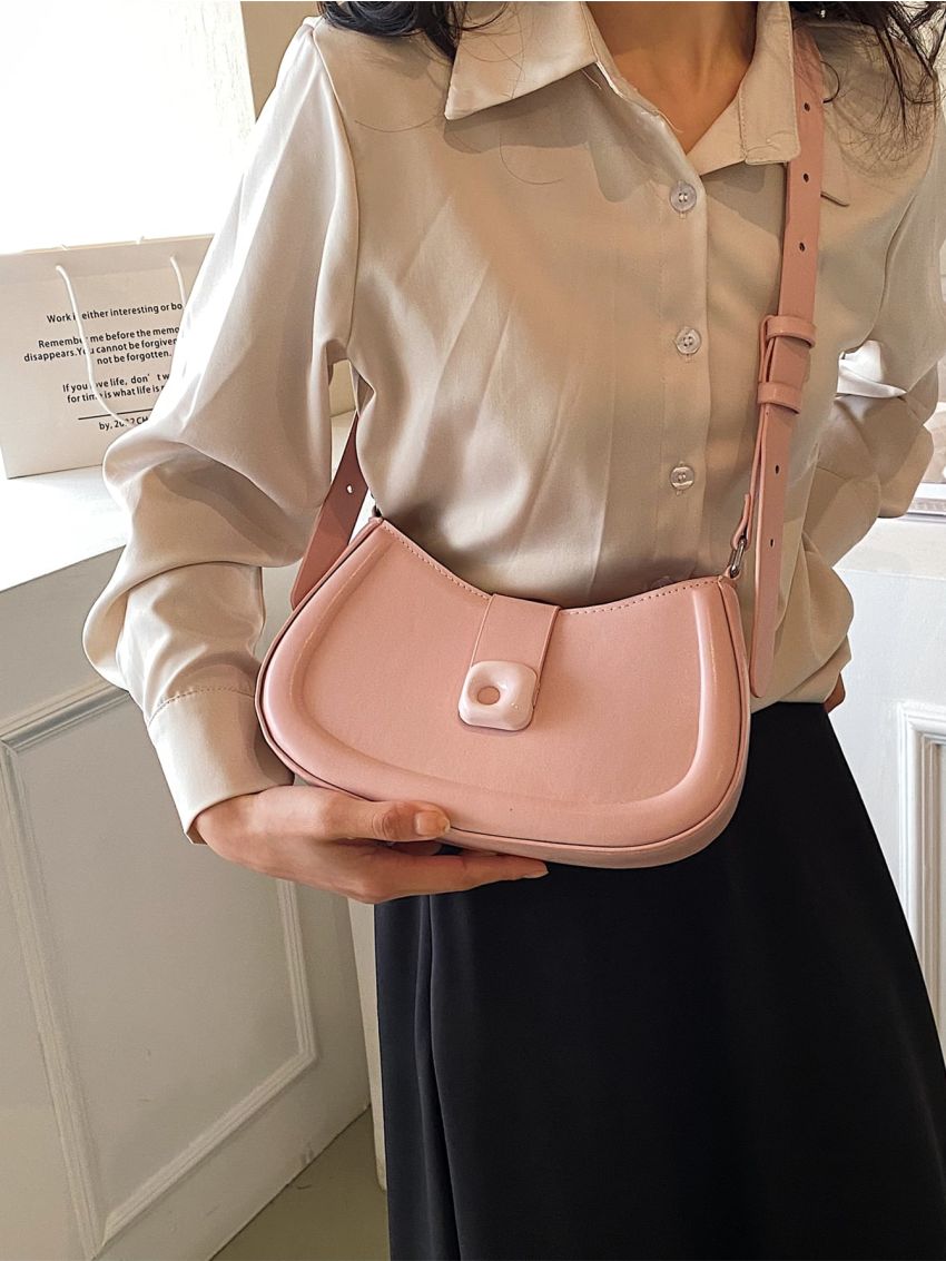 Medium Saddle Bag Baby Pink Fashionable Top Handle For Daily