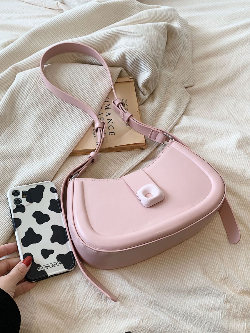 Medium Saddle Bag Baby Pink Fashionable Top Handle For Daily