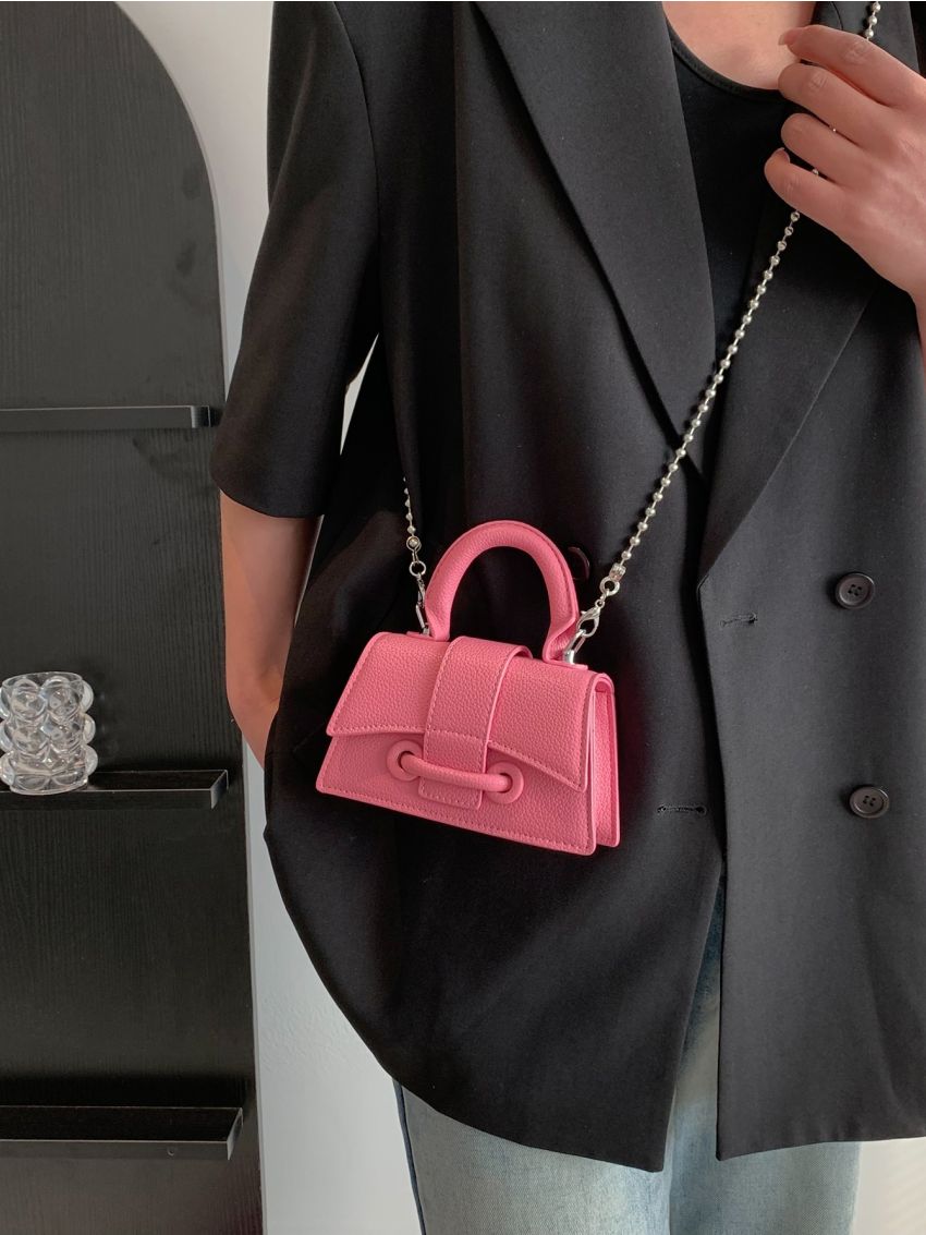 Mini Square Bag Funky Metallic Chain Flap PU