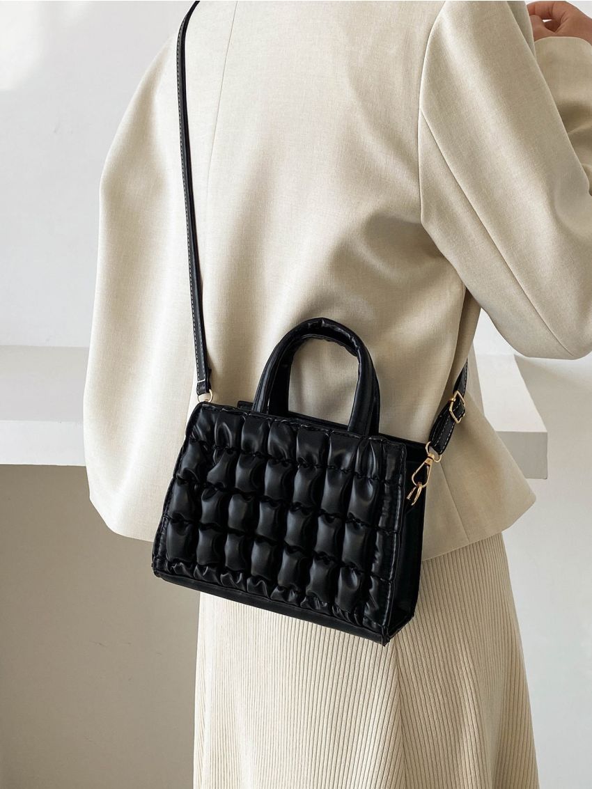 Double Handle Ruched Bag PU