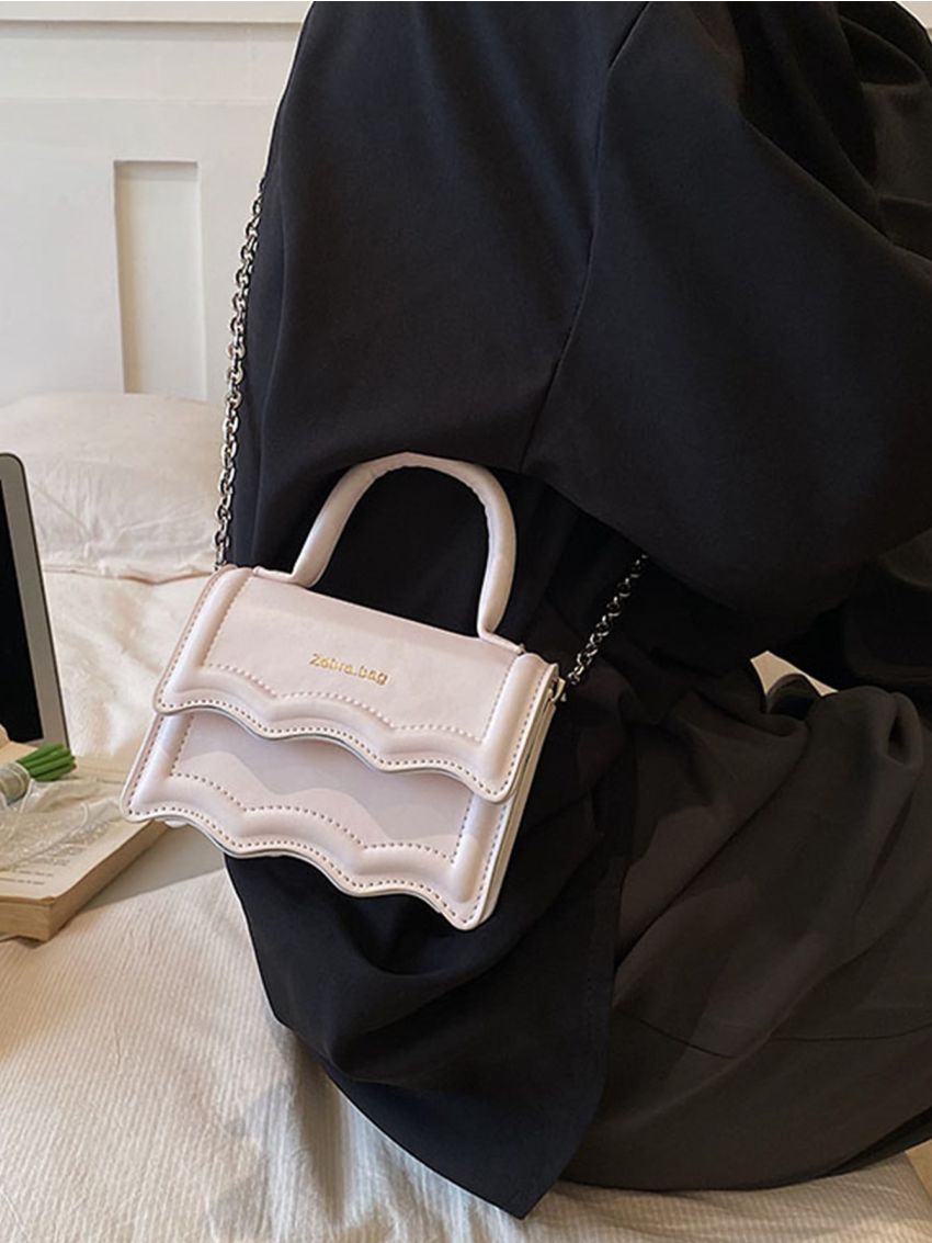 Mini Square Bag Scallop Detail Flap Top Handle For Daily