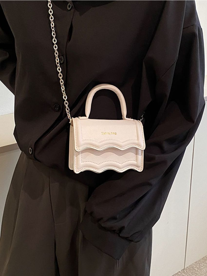 Mini Square Bag Scallop Detail Flap Top Handle For Daily
