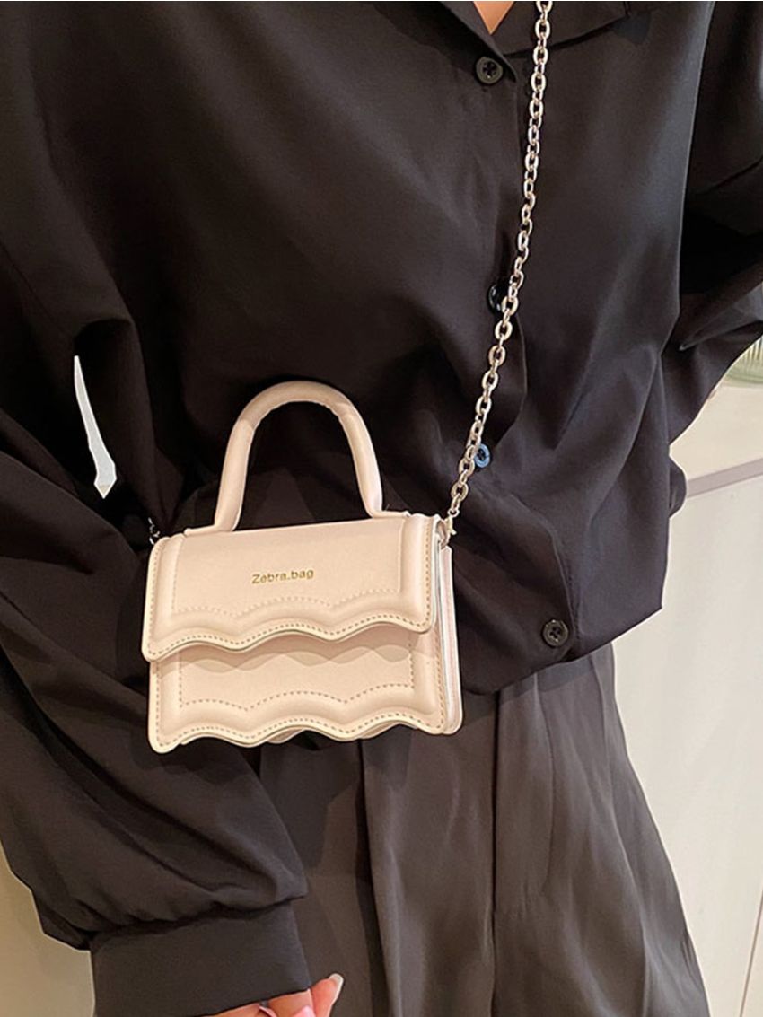 Mini Square Bag Scallop Detail Flap Top Handle For Daily