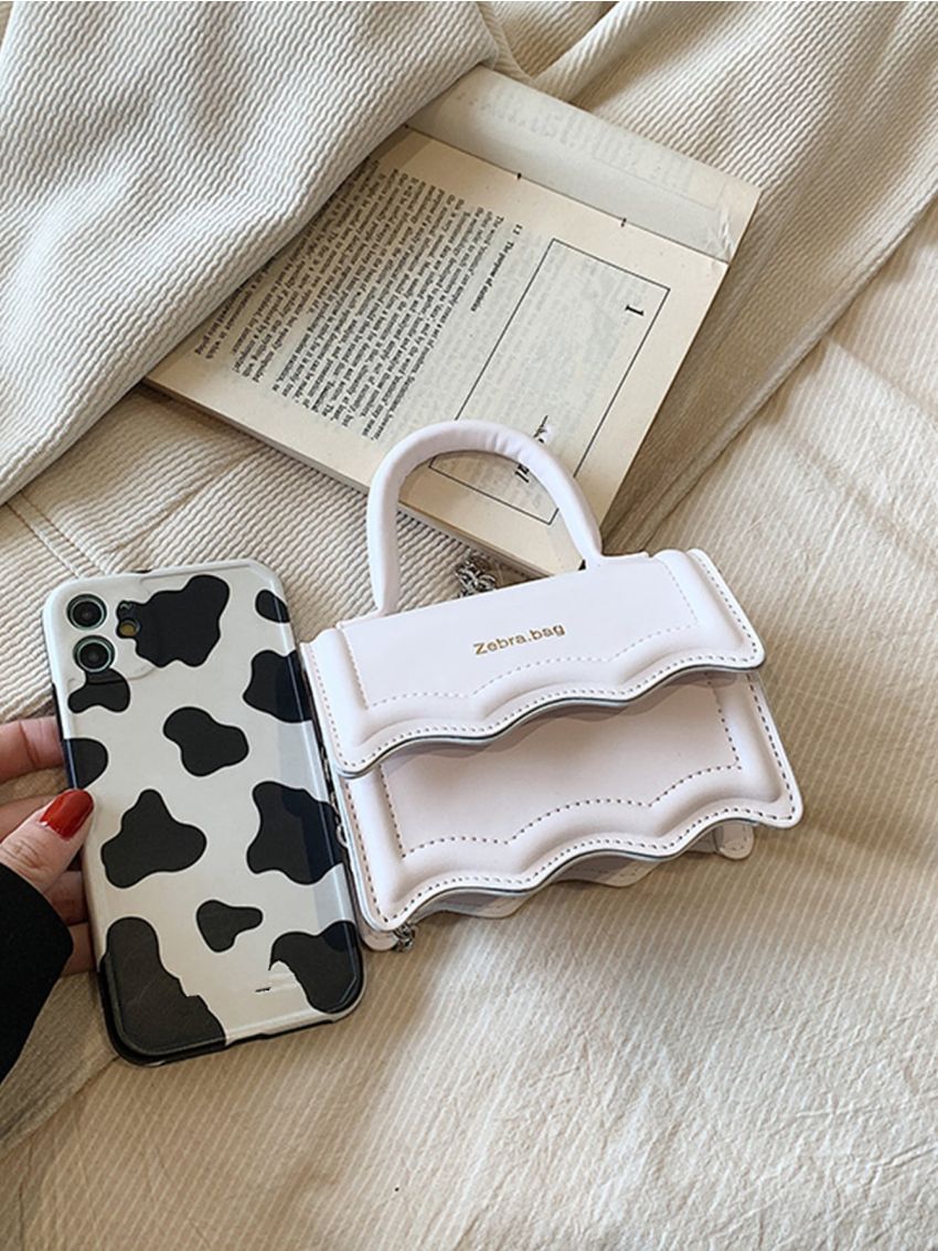 Mini Square Bag Scallop Detail Flap Top Handle For Daily