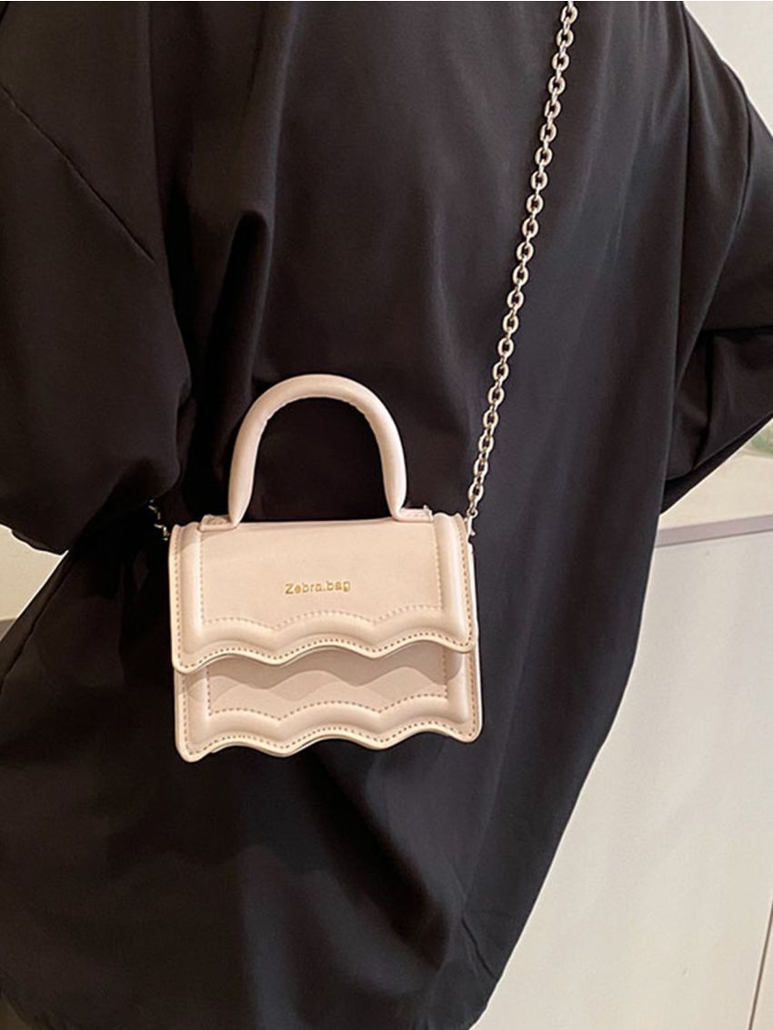 Mini Square Bag Scallop Detail Flap Top Handle For Daily