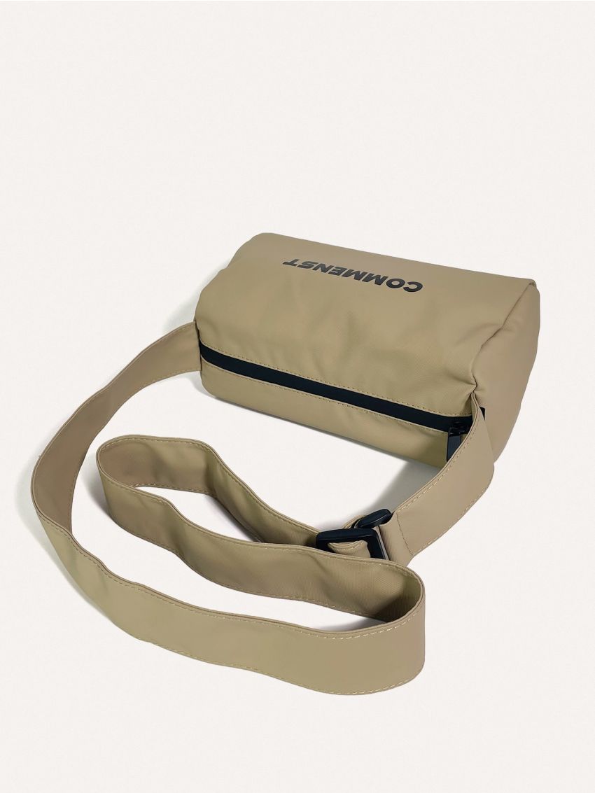 Letter Pattern Square Bag Khaki Unisex Adjustable Strap For Daily