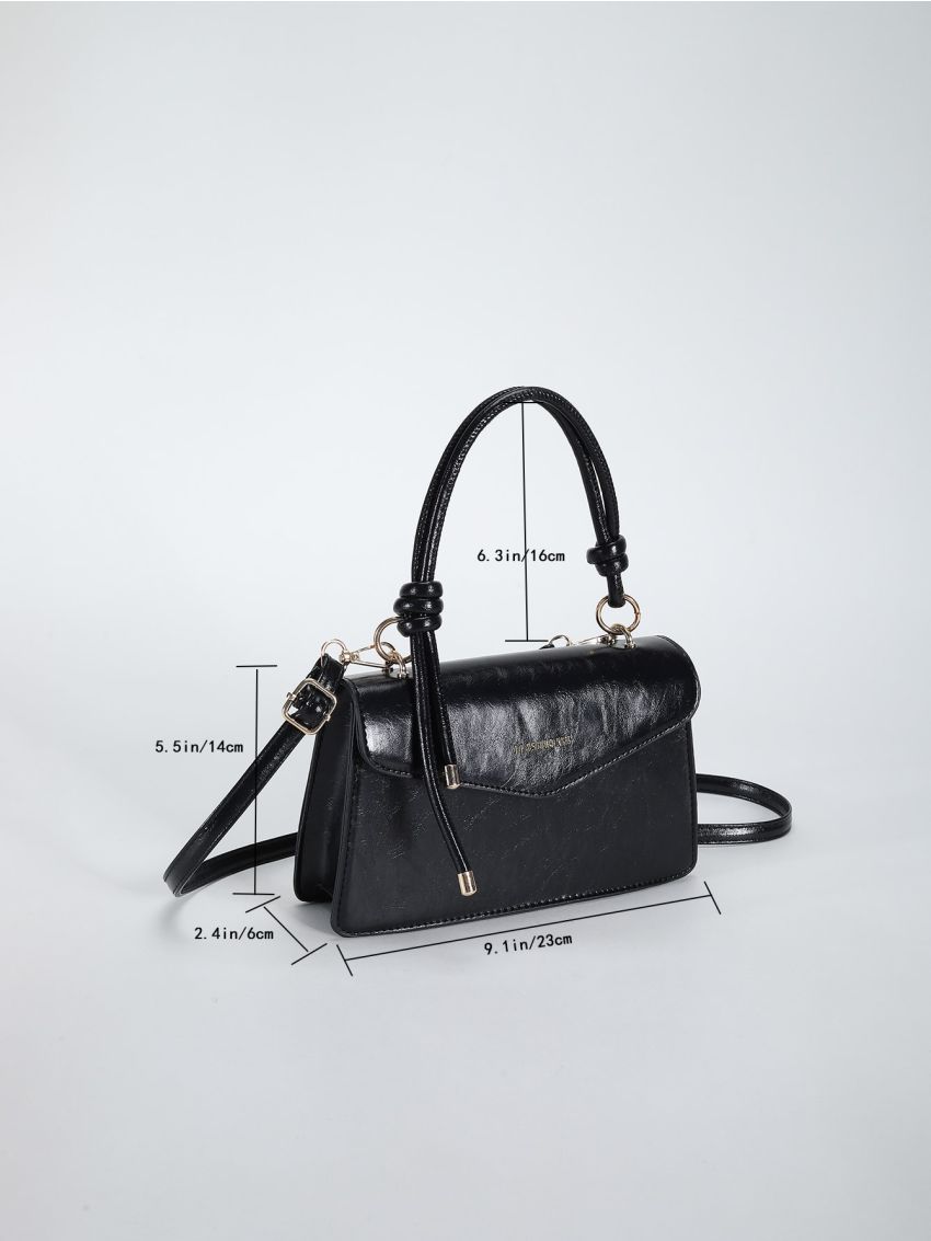 Letter Print Square Bag Black Elegant Flap For Work
