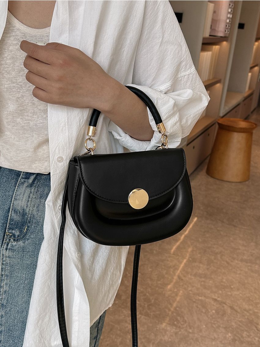 Minimalist Saddle Bag Metal Decor Small Black