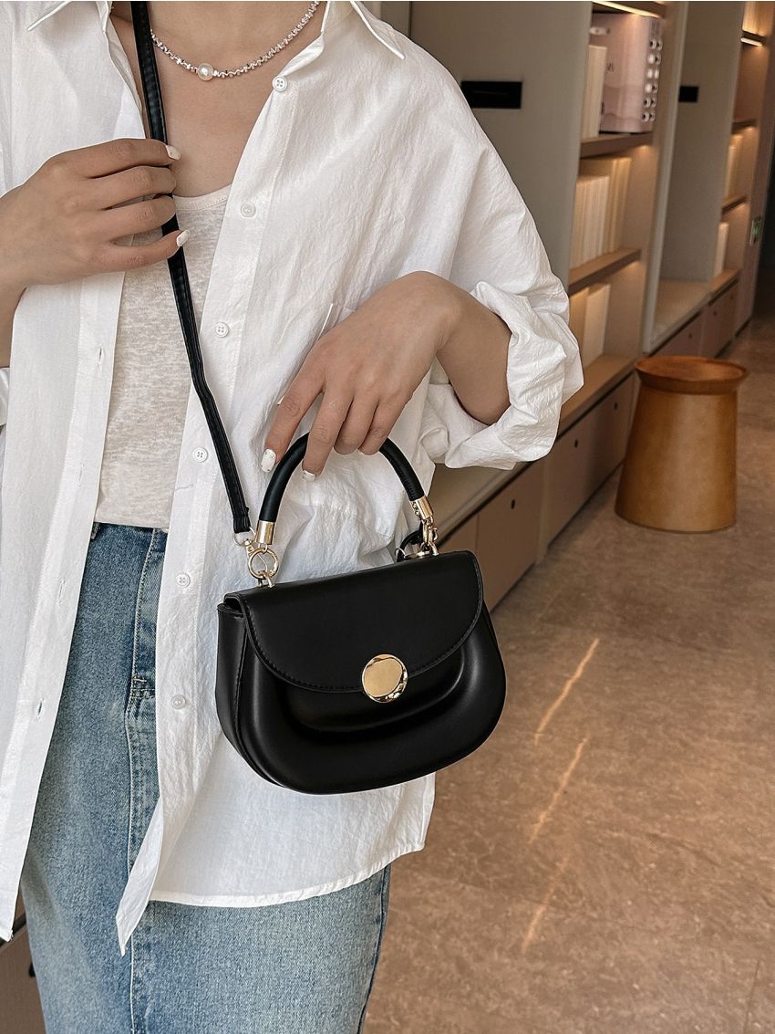 Minimalist Saddle Bag Metal Decor Small Black