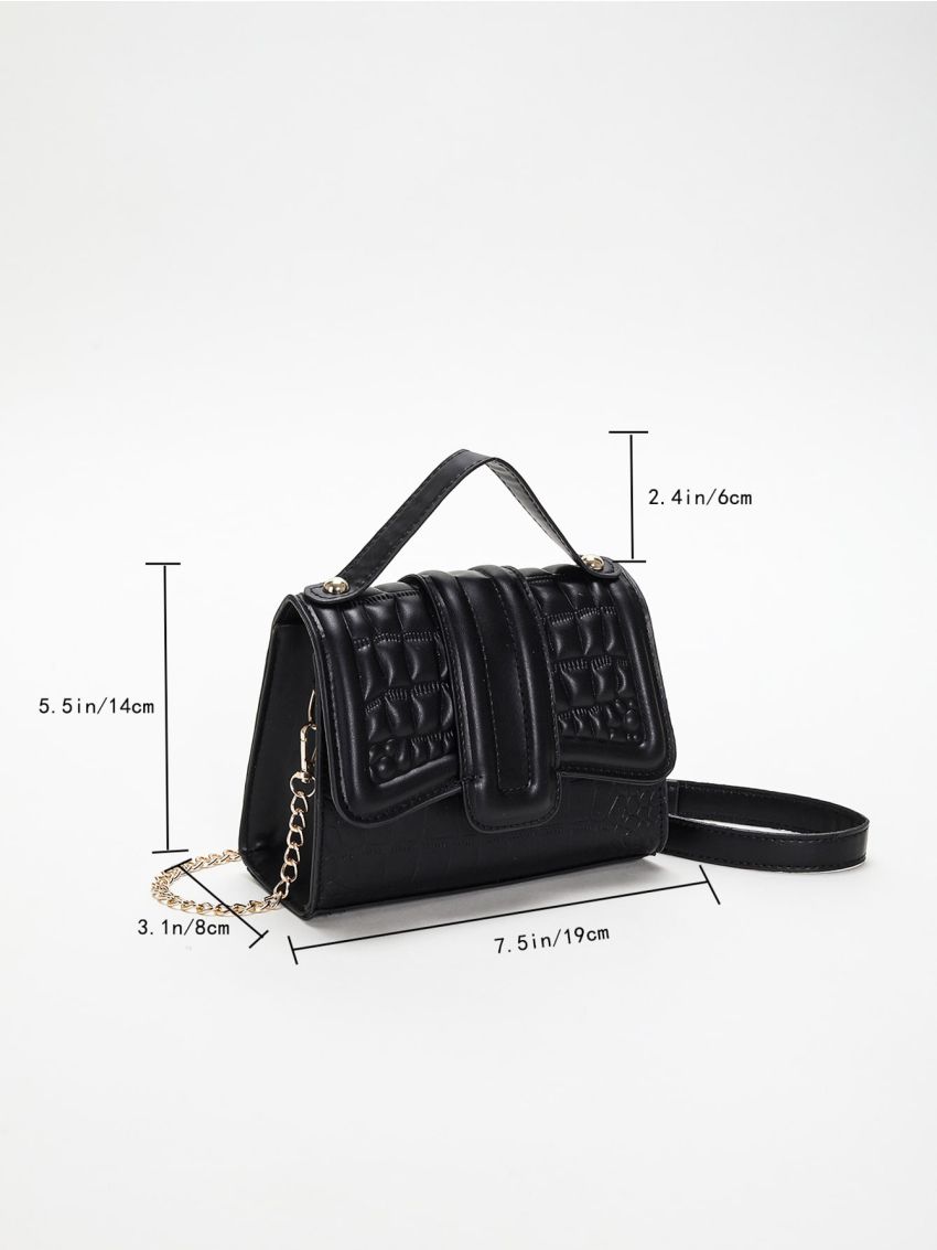 Mini Square Bag Crocodile Embossed PU Black
