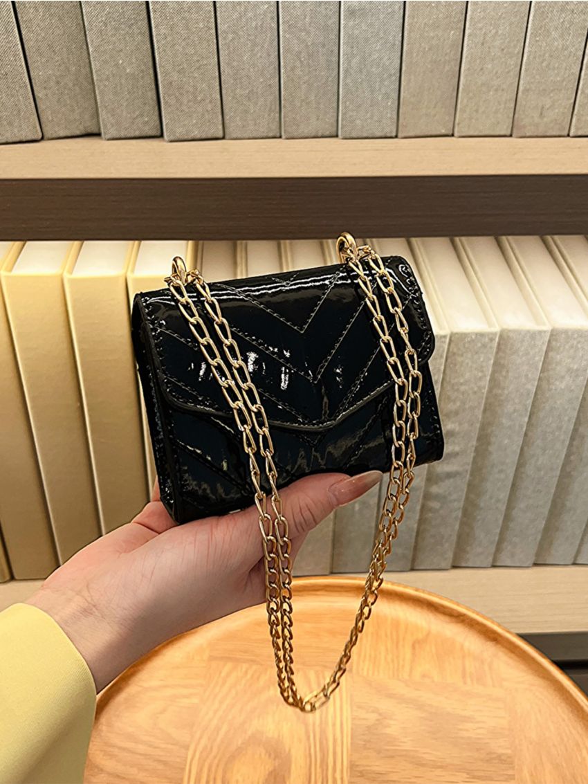 Mini Square Bag Chevron Chain PU
