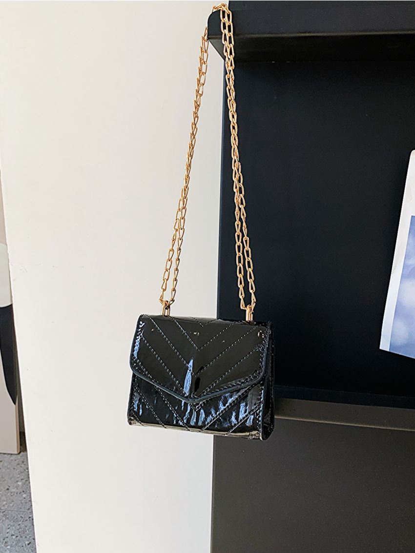 Mini Square Bag Chevron Chain PU