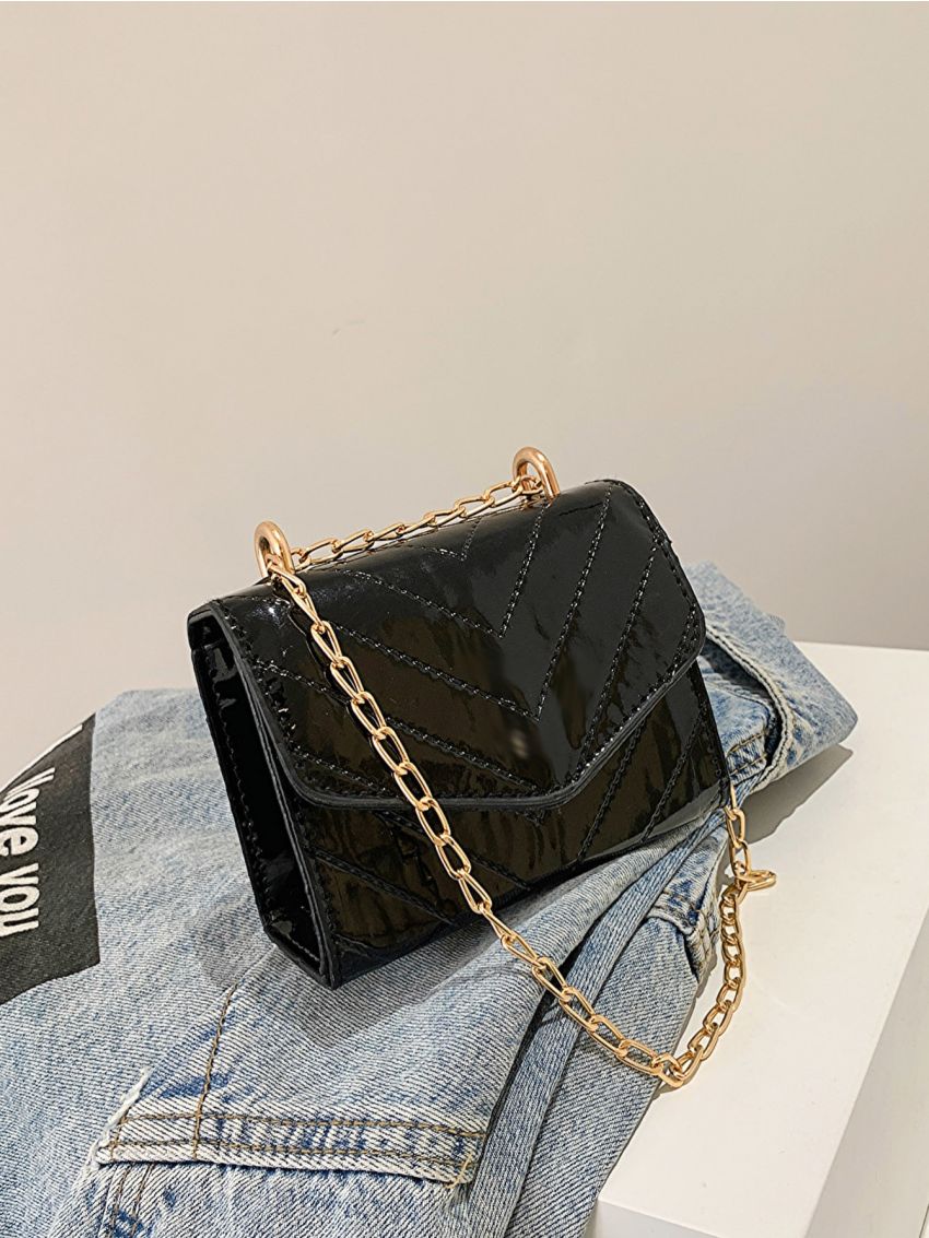 Mini Square Bag Chevron Chain PU