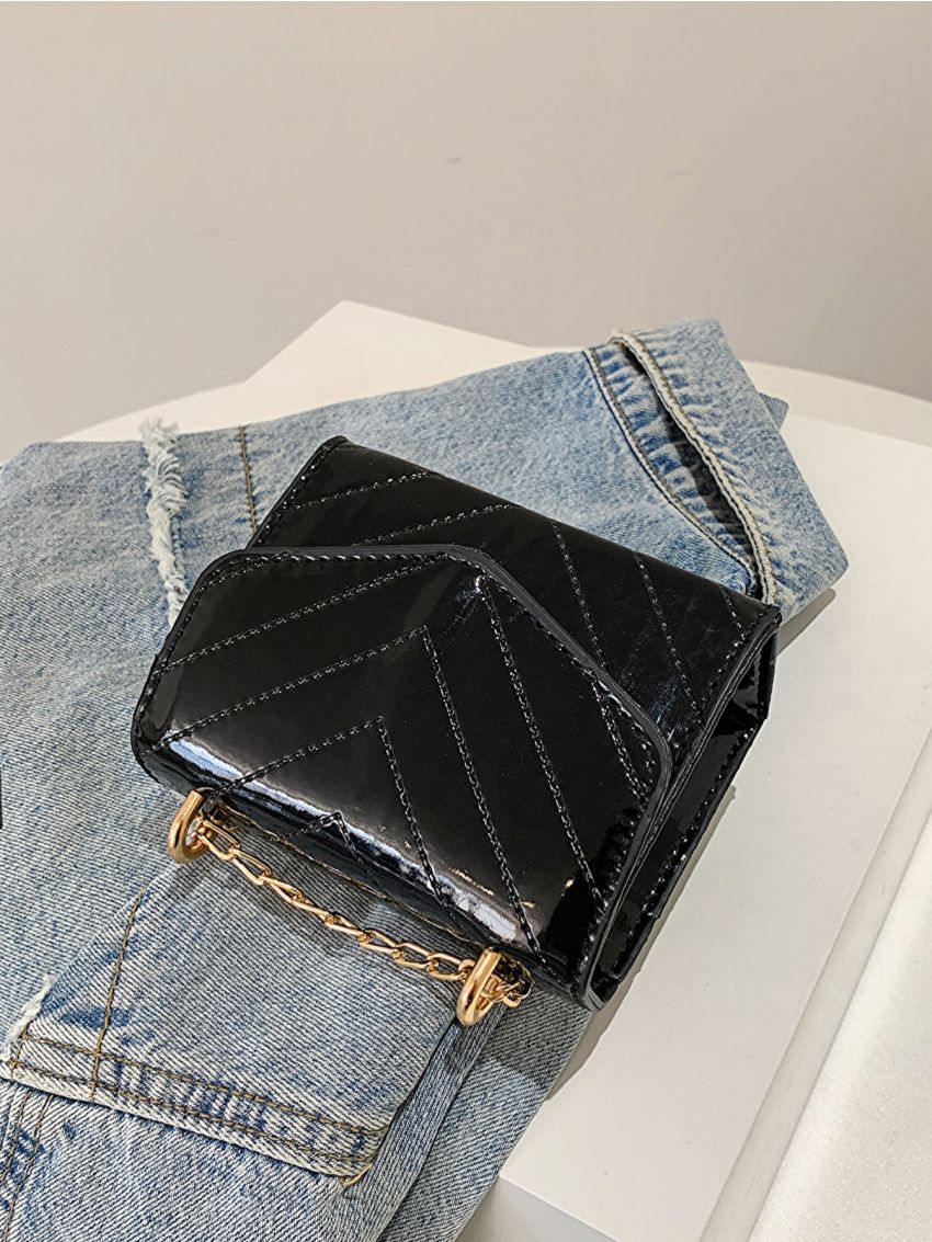 Mini Square Bag Chevron Chain PU