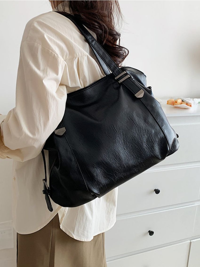 Black Shoulder Tote Bag PU