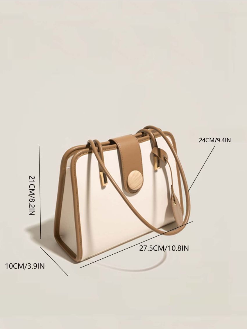 Contrast Binding Snap Button Square Bag