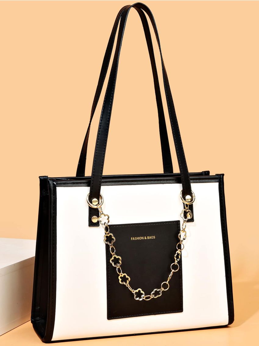 Letter Graphic Chain Decor Shoulder Tote Bag