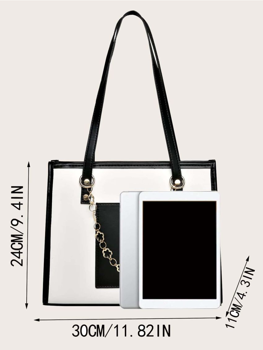 Letter Graphic Chain Decor Shoulder Tote Bag