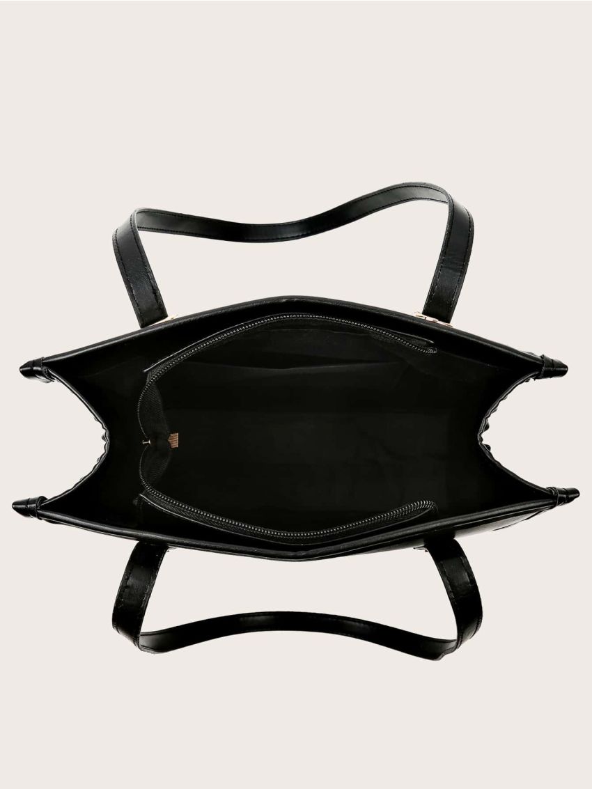 Letter Graphic Chain Decor Shoulder Tote Bag