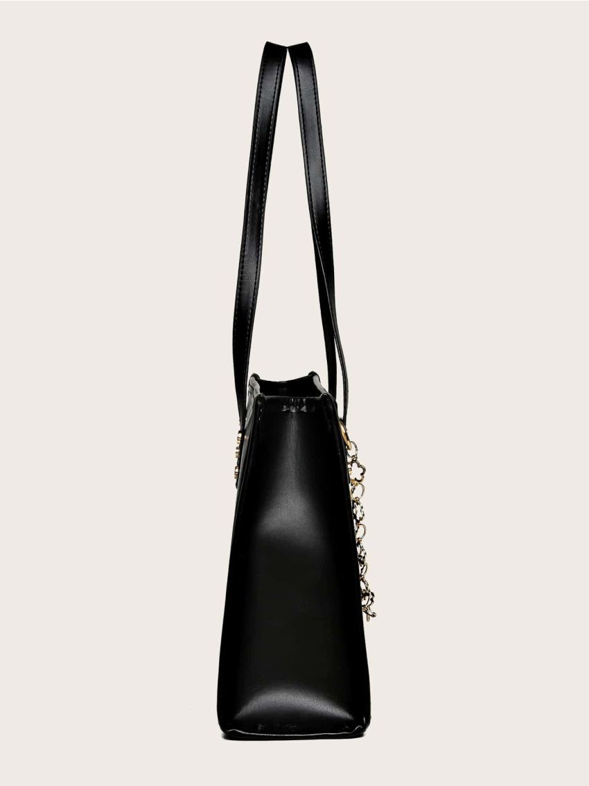 Letter Graphic Chain Decor Shoulder Tote Bag